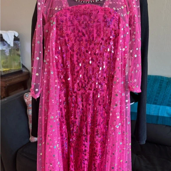 Girls' Sparkling Hot Pink Sequin Tulle Dress - Picture 15 of 16